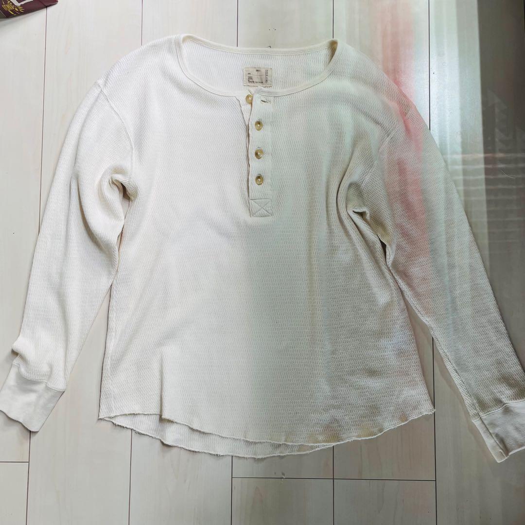 Waffle henley neck long sleeve t-shirt - メルカリ