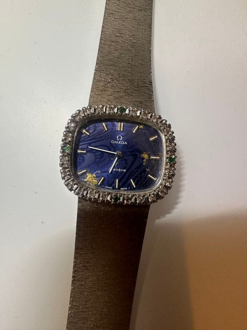 OMEGA 手巻き時計 青文字盤 ストーン装飾 オメガ ジュネーブ