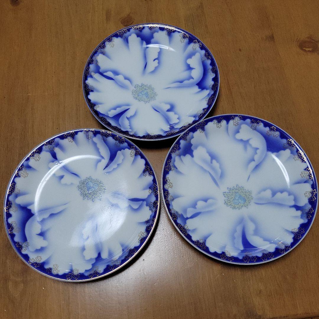 深川製 青白花柄皿 3枚セット - メルカリ