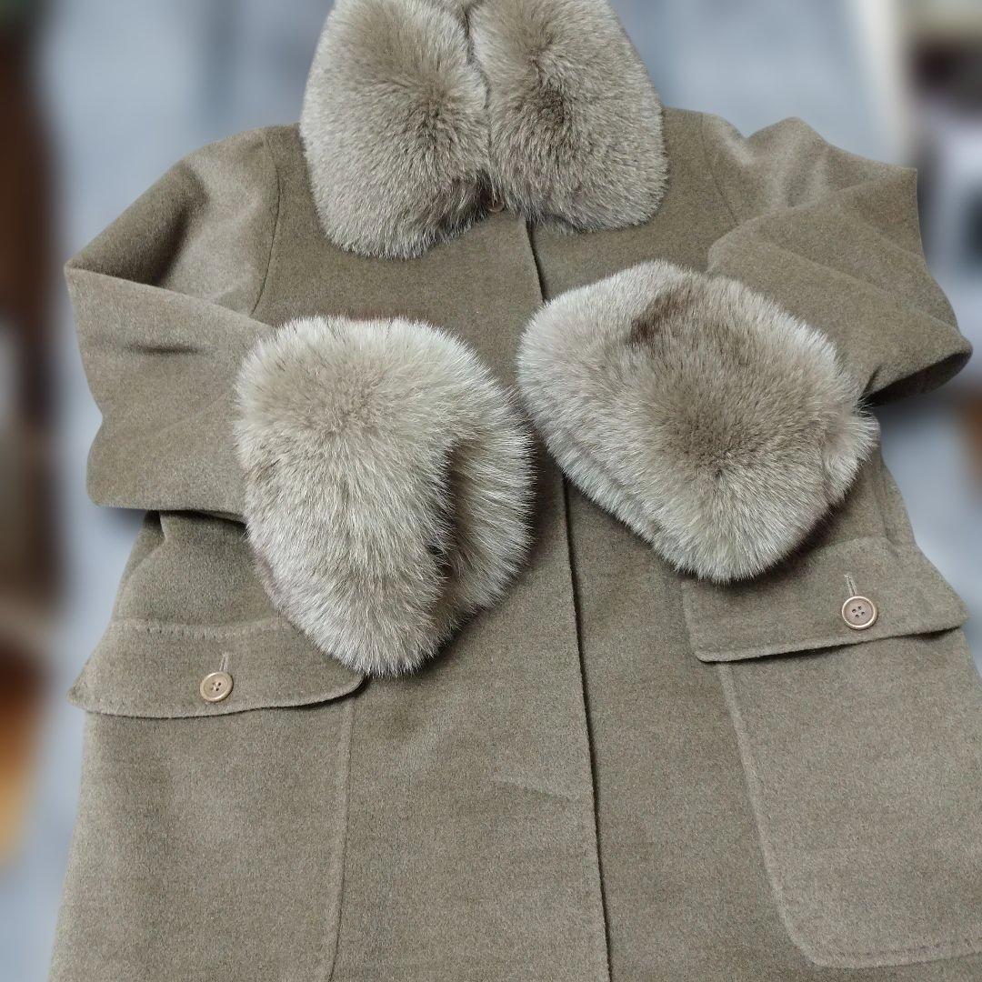 MaxMara白タグフォックスファー カシミア混ロングコートサイズ40