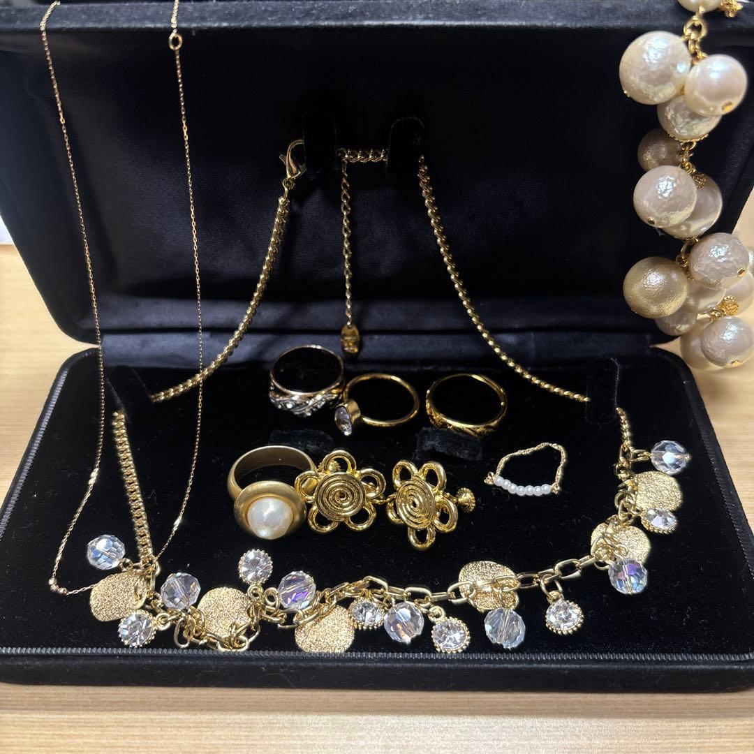 遺品生前整理アクセサリーセットまとめ売りK10など K18チェーンリング 遺品生前整理アクセサリーまとK18あこや真珠Silverネックレス、リング