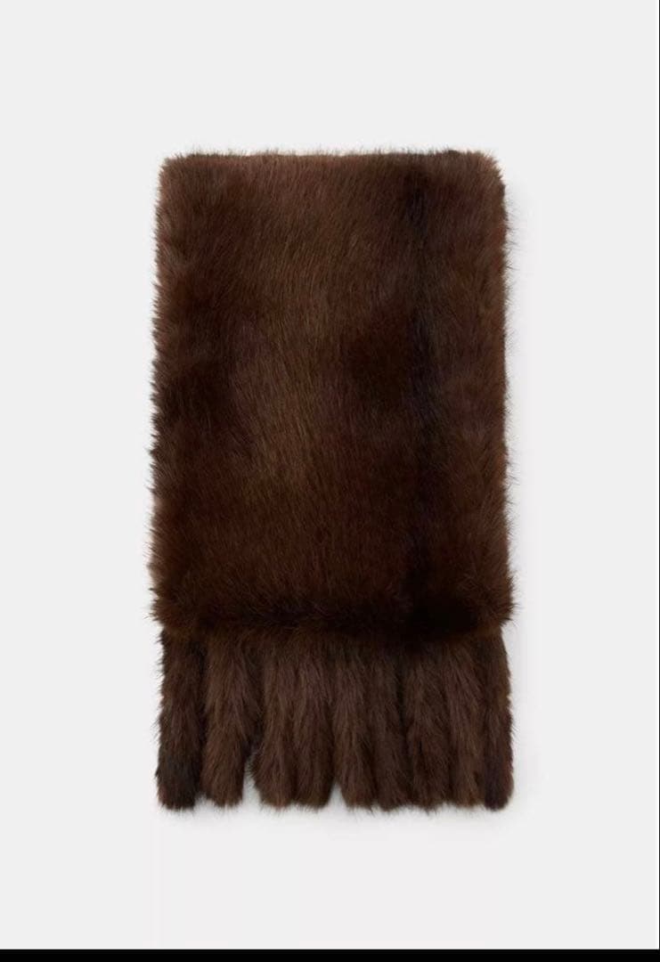 ZARA フリンジ付きフェイクファーマフラー PLAIN FAUX FUR FRINGED SCARF - Brown | ZARA United States
