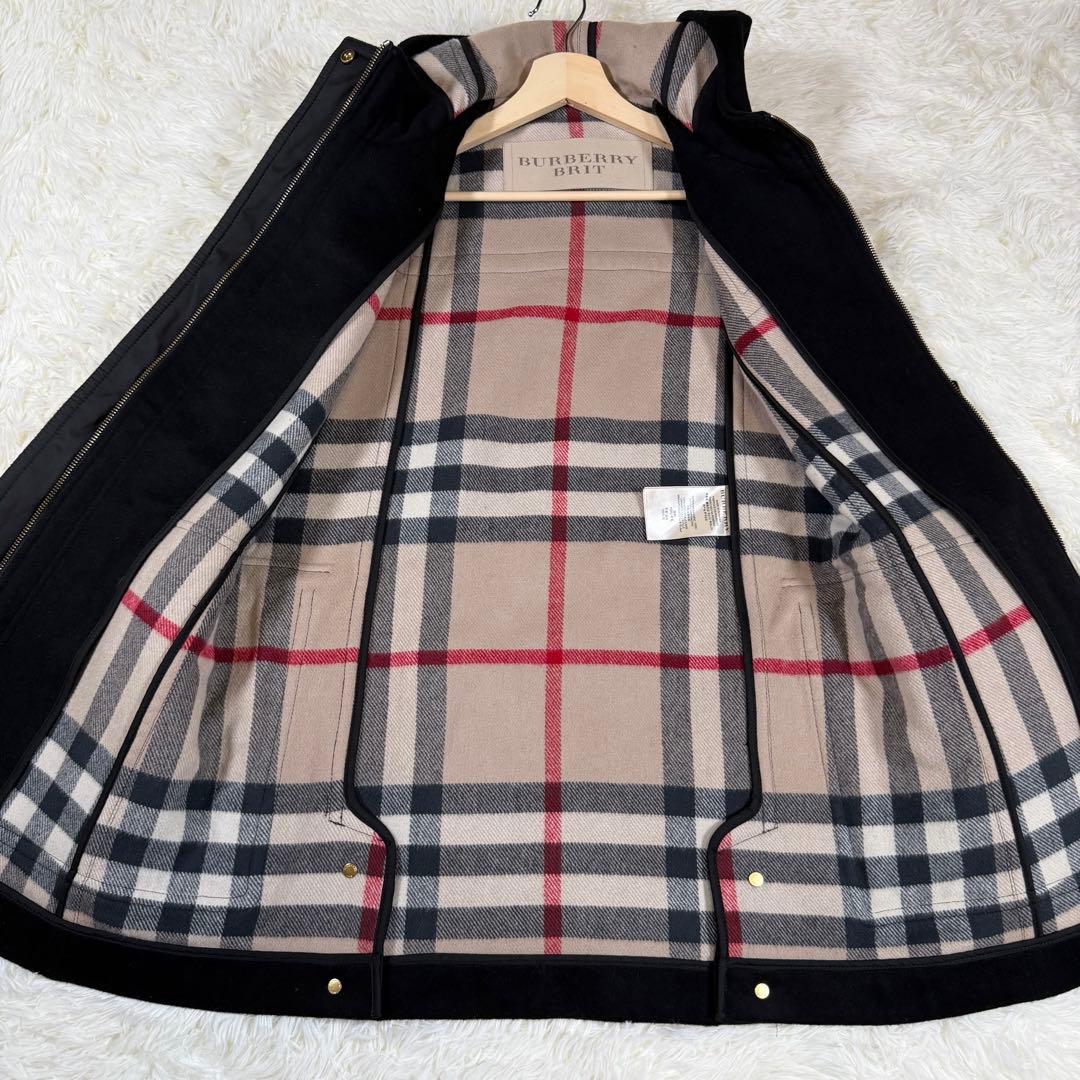 極美品】バーバリーブリット ダッフルコート メガチェック 金ボタン 黒