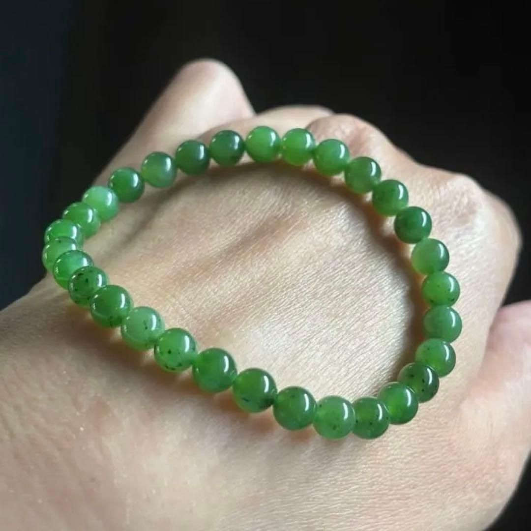 純天然 和田玉　碧玉 6.1mm ブレスレット　キウイフルーツ模様　鑑定書