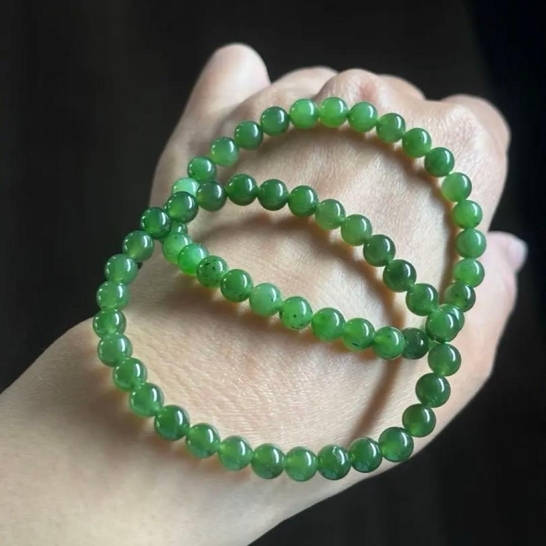 純天然 和田玉　碧玉 6.1mm ブレスレット　キウイフルーツ模様　鑑定書