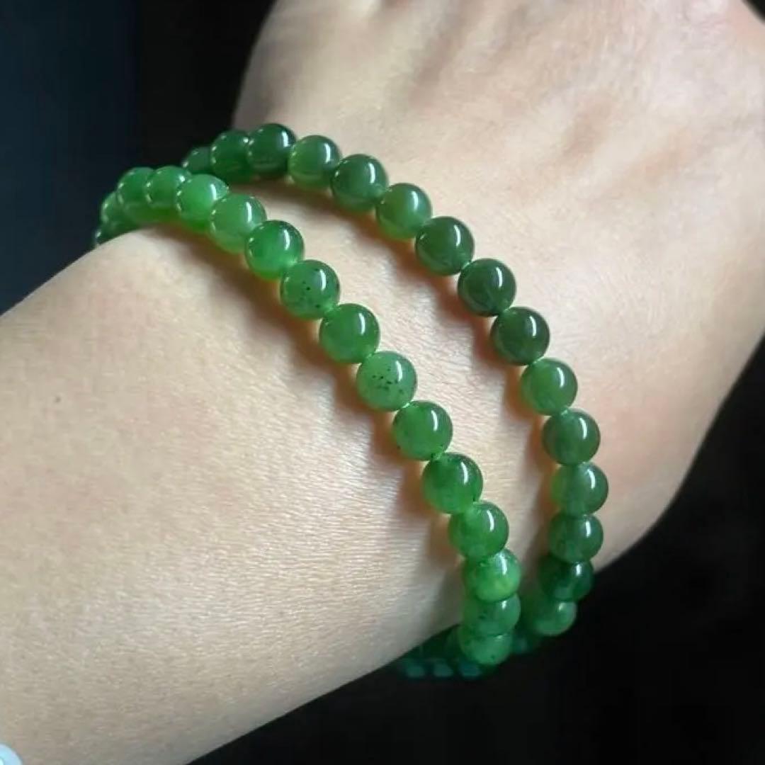 純天然 和田玉　碧玉 6.1mm ブレスレット　キウイフルーツ模様　鑑定書