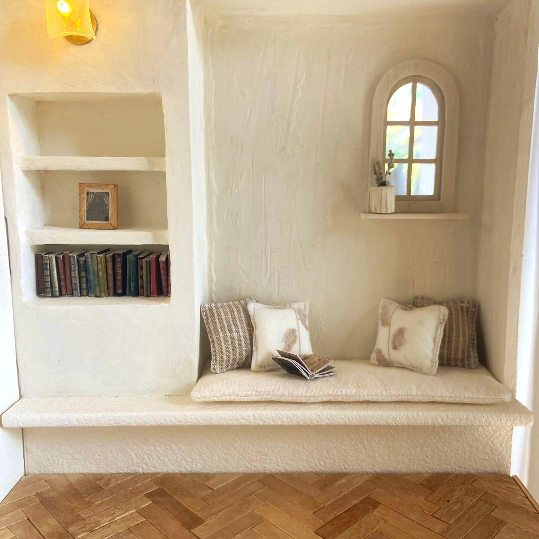 ✳︎1/12 ヘリンボーンの床と塗壁のドールハウス✳︎ 背景ボード ミニチュア Rabbitホワイトセットハウス ミニチュア ドールハウス 背景ボード 壁