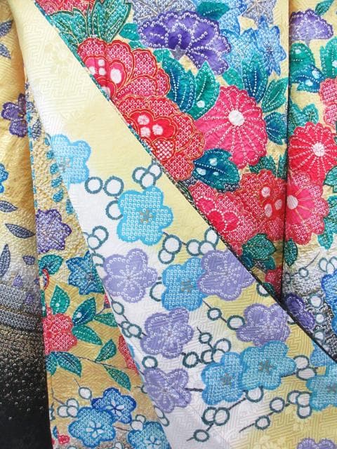 美品！絞り＊花車＊金彩＊ラグジュアリー＊振袖＊トールサイズ＊１６８ｃｍ＊裄６８