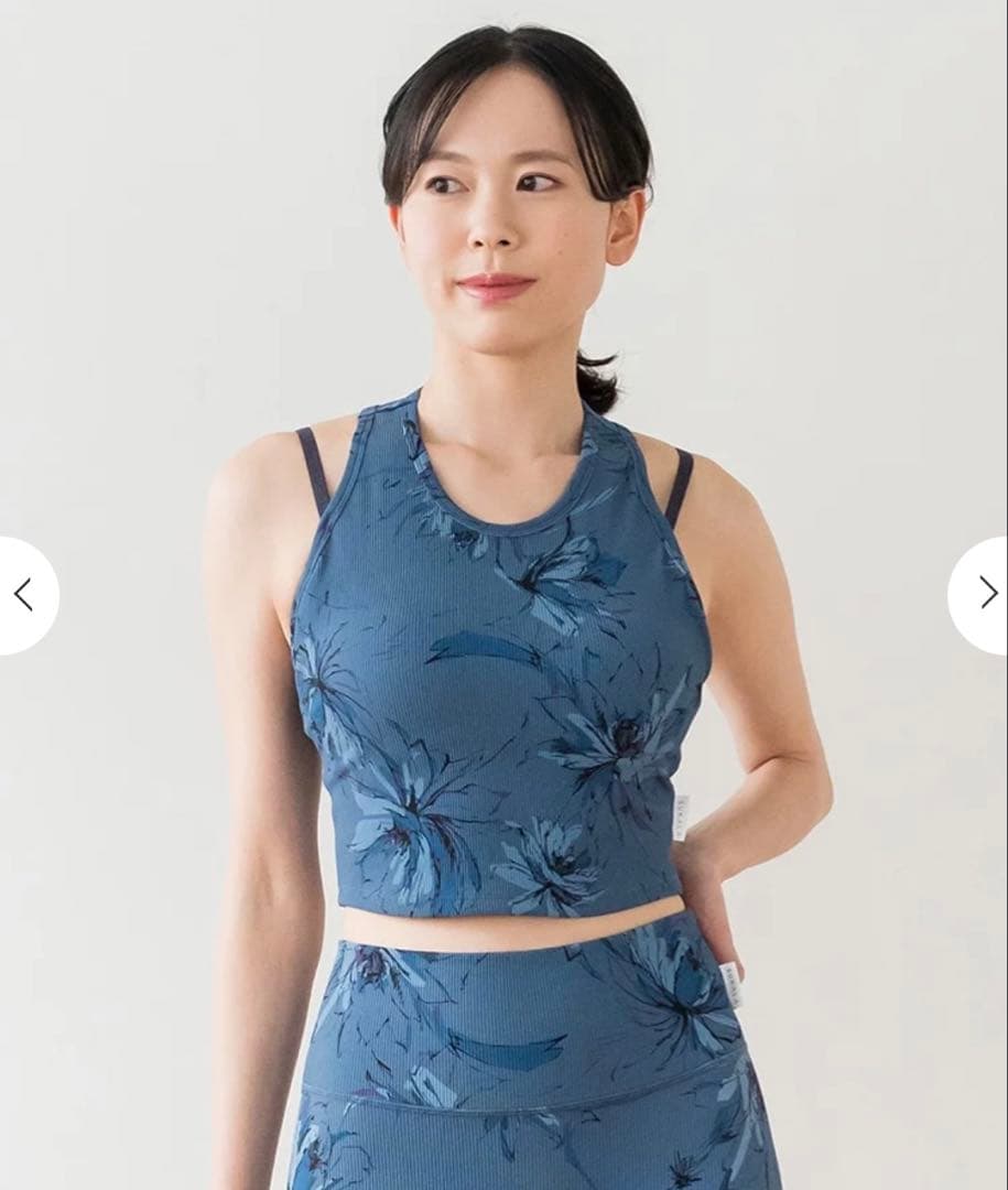 ☆SUKALA☆リブBigフラワープリントショートタンクスモークブルーM