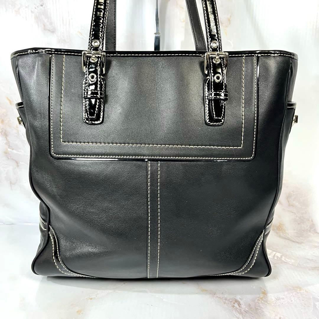 未使用級】COACH トートバッグ ロゴ型押しターンロック無地レザー