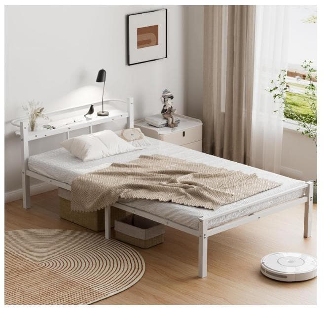 ベッドフレーム シングル ベッド 宮棚 2口コンセント パイプベッド　床下収納 Amazon｜【宮棚・2口コンセント】ベッドフレーム シングルHoldm パイプ