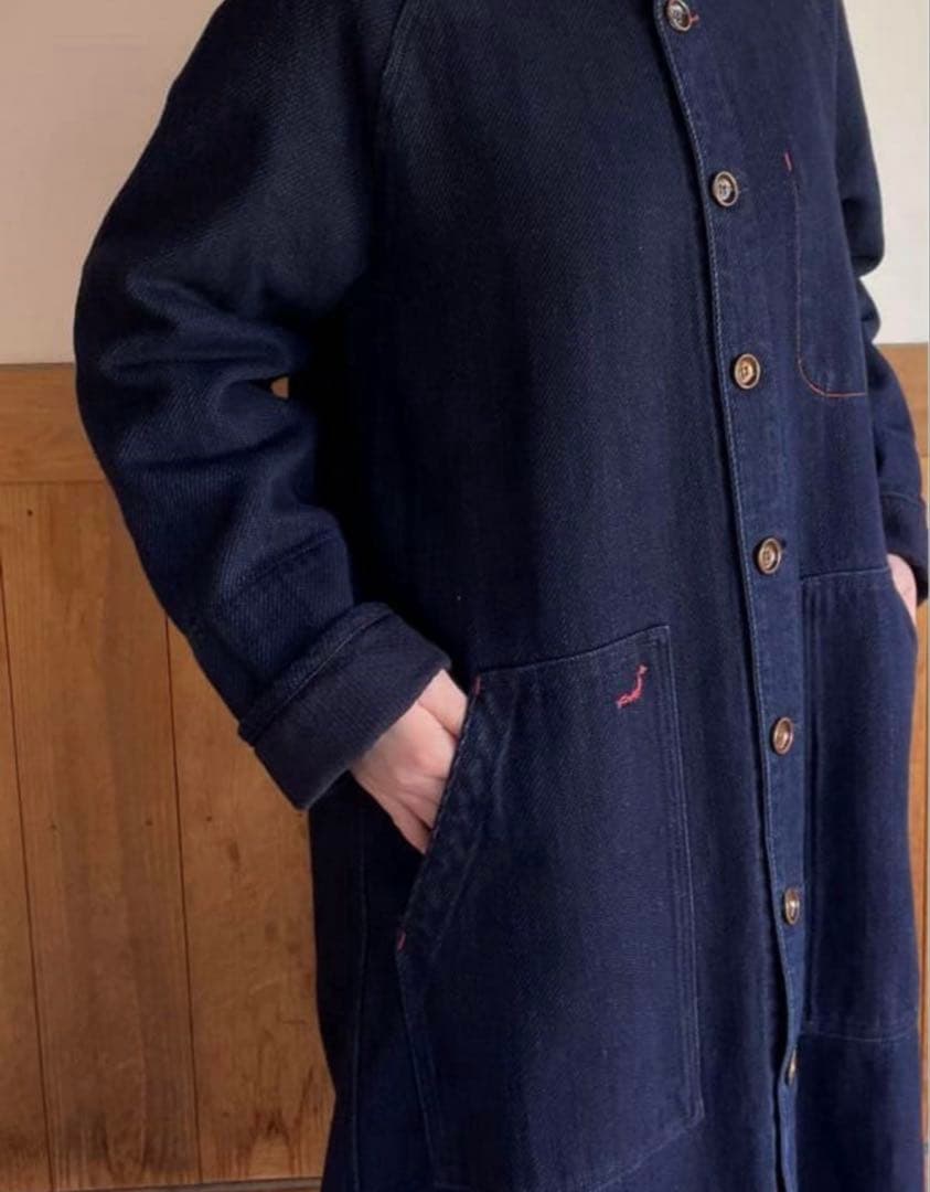 美品✨BlueTrick インディゴ ロングショップコート 刺子 L 男女兼用