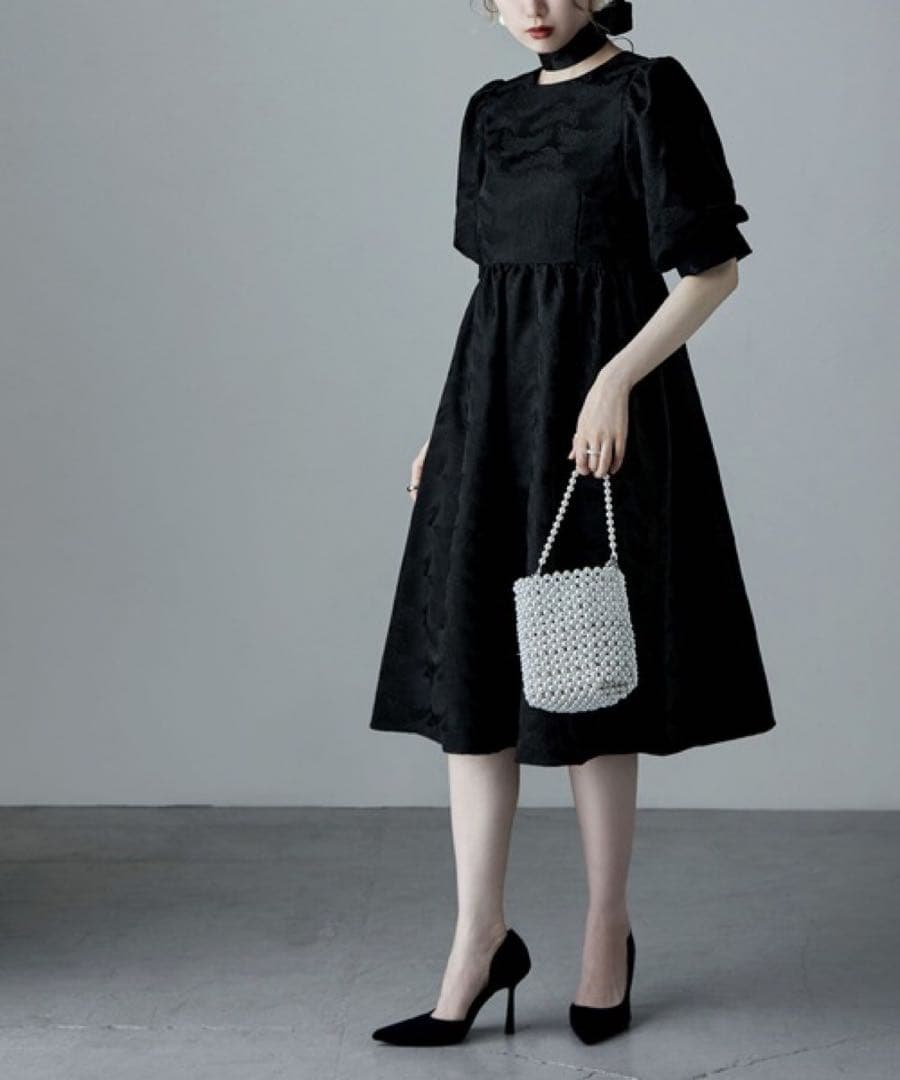 etoll. ジャガードパフスリーブドレス グリーン エトル etoll. ジャガードパフスリーブドレス （グリーン） -靴