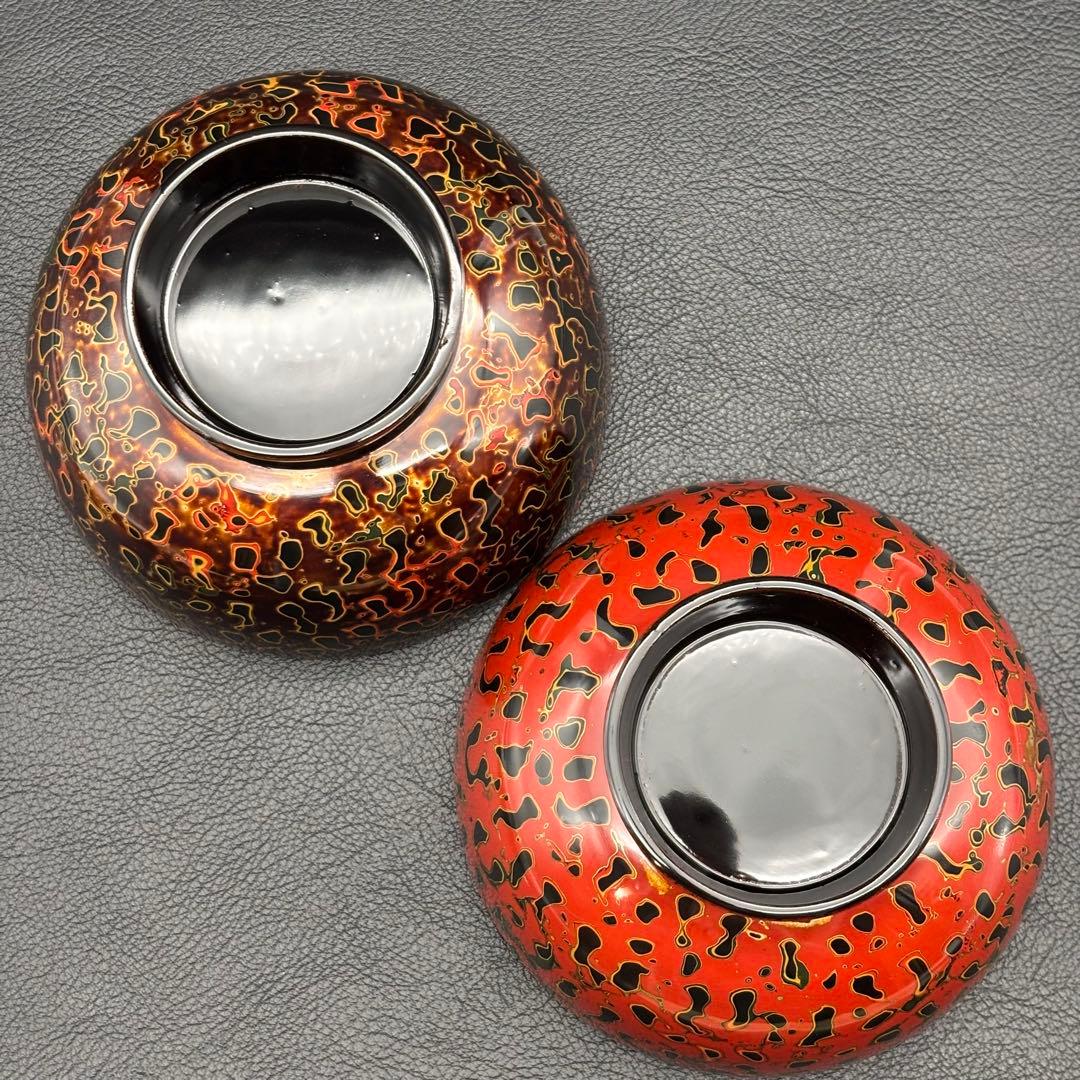 未使用【津軽塗】唐塗 《椀 箸 箸置き》ペア セット/夫婦椀 組椀