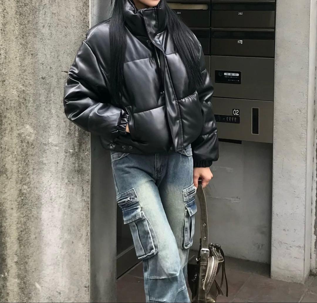 emmy レザータッチパデッドショートブルゾン ブラック - メルカリ