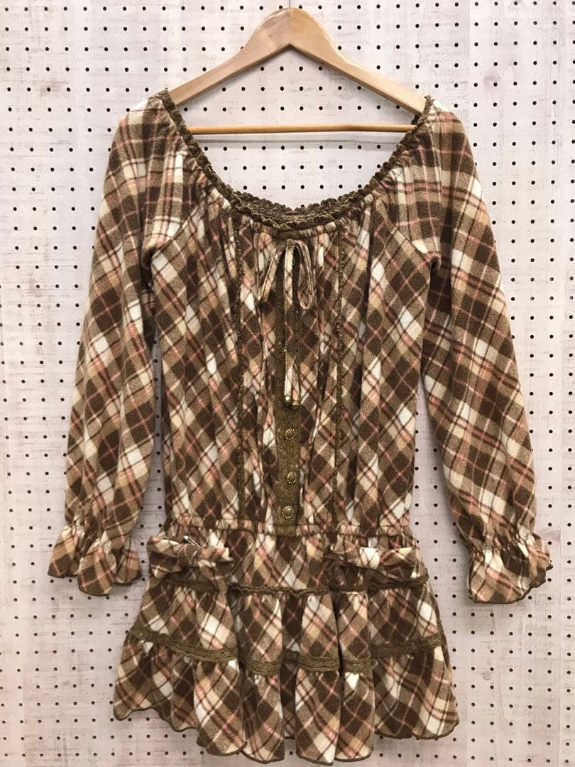 姫ギャル 古着 LIZLISA チェック オフショルダーチュニックワンピース 姫ギャル 古着 LIZLISA チェック オフショルダーチュニックワンピース