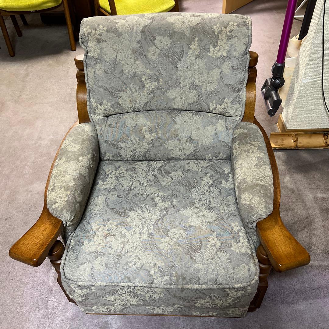 ののの 　【昭和レトロ】花柄布製 1人掛けソファ【アンティーク家具】 昭和レトロソファ アンティーク ウィングチェア 1人 一人掛け 1P 1