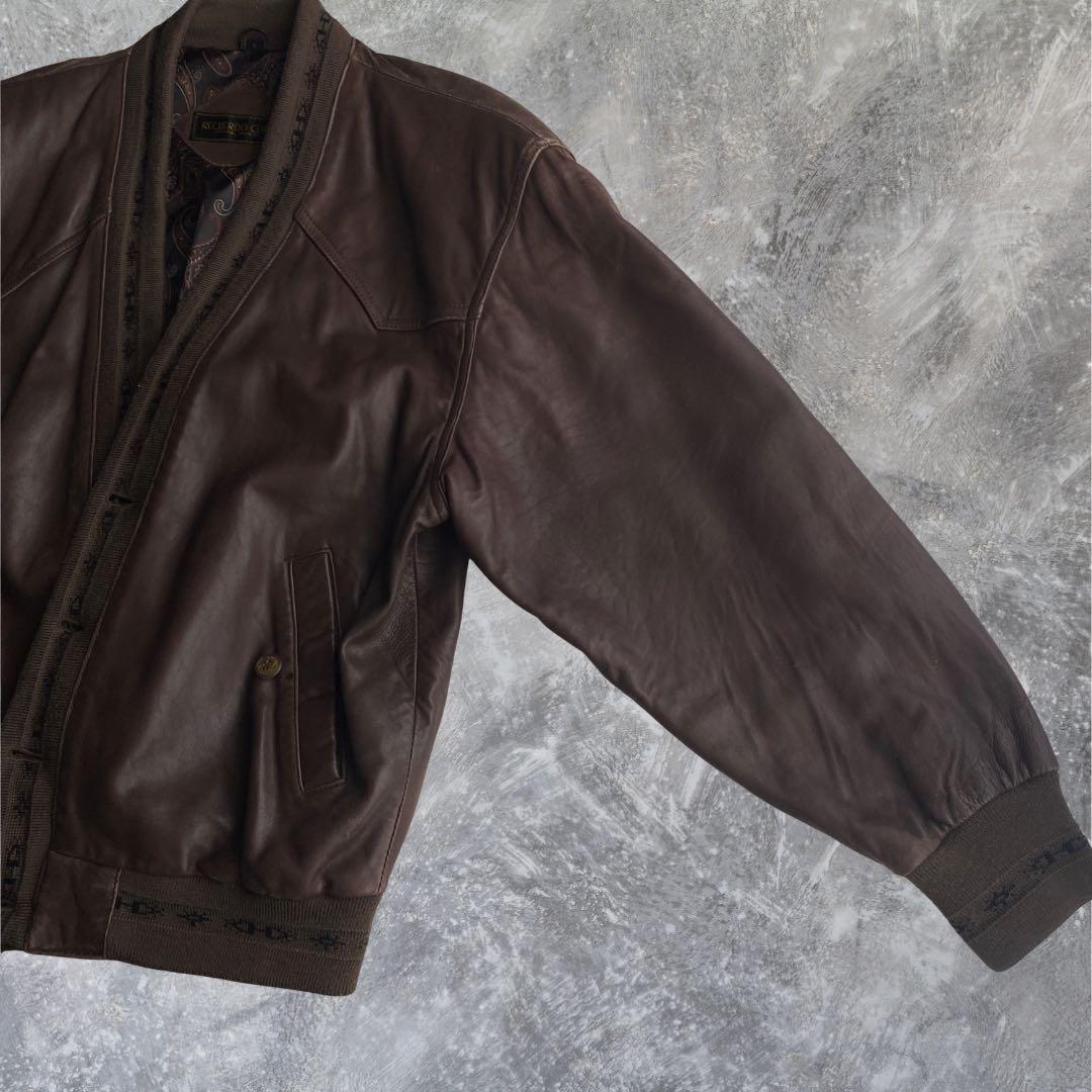 個性派 革ジャン ブルゾンジャケット ラムレザー ツヤあり ペイズリー
