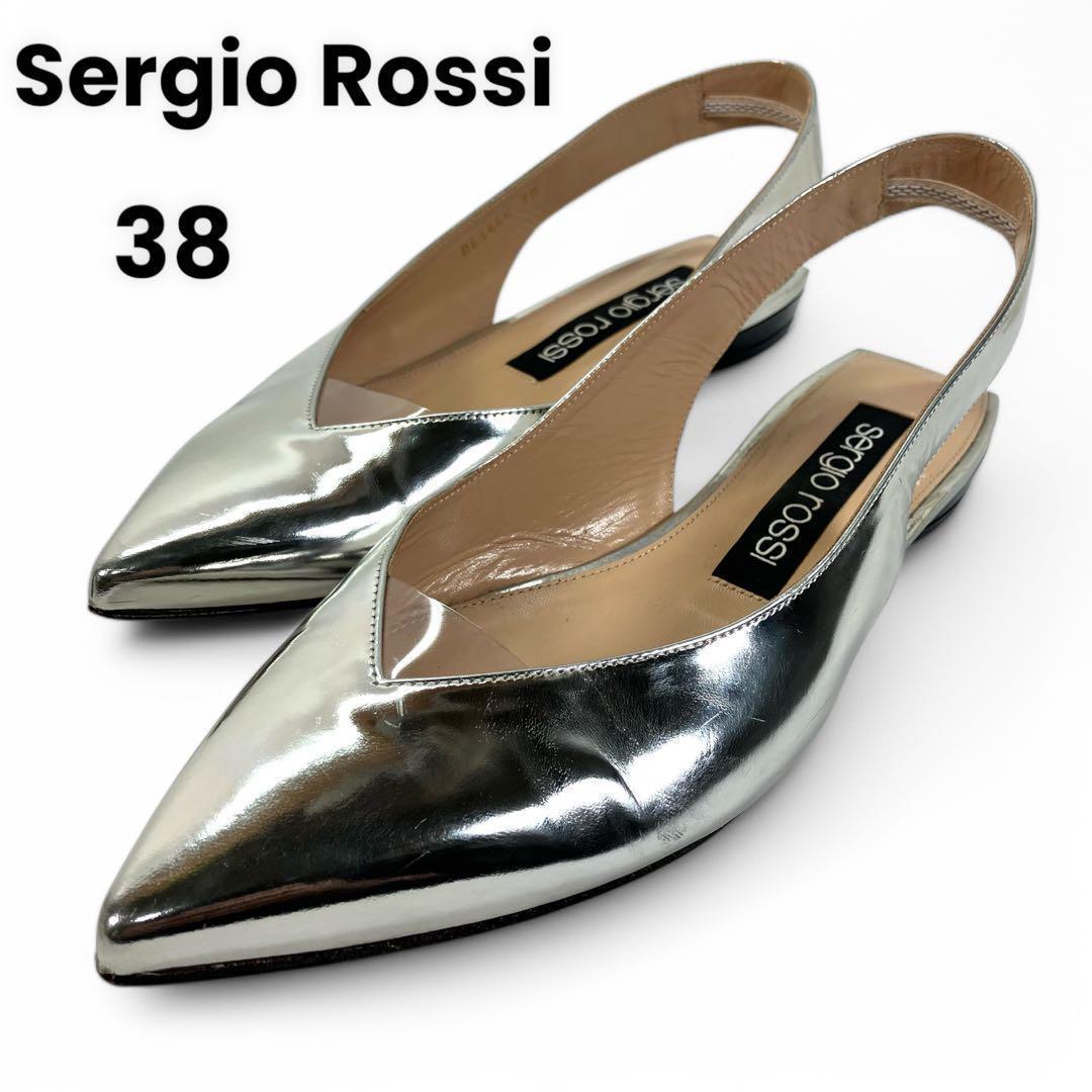 セルジオロッシ 38 24.5 レザー ミュール ポインテッドトゥ シルバー Sergio rossi（セルジオロッシ） ハイヒール 75mm sr1 075 シルバー