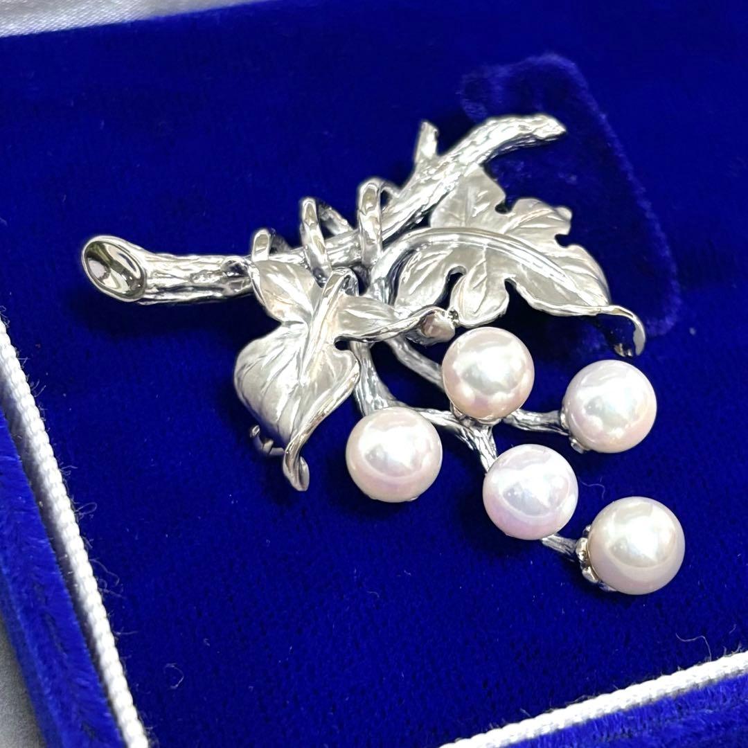 美品】 ブローチ ぶどう 真珠 シルバー パール 保証書有り