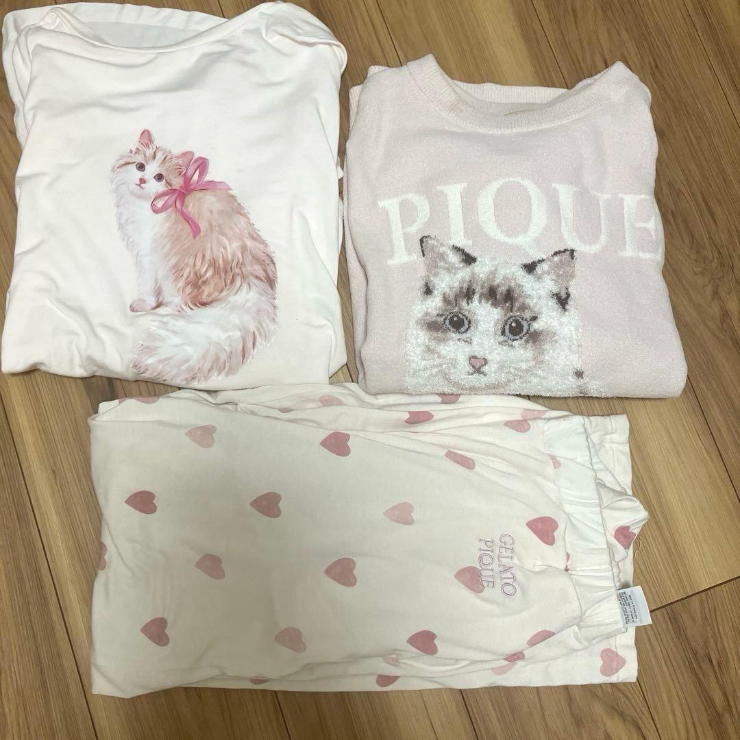 ジェラートピケ　catジャガードプルオーバー　ロングパンツ　ロンt ピンク gelato pique（ジェラート ピケ）CAT&DOGジャガードプルオーバー