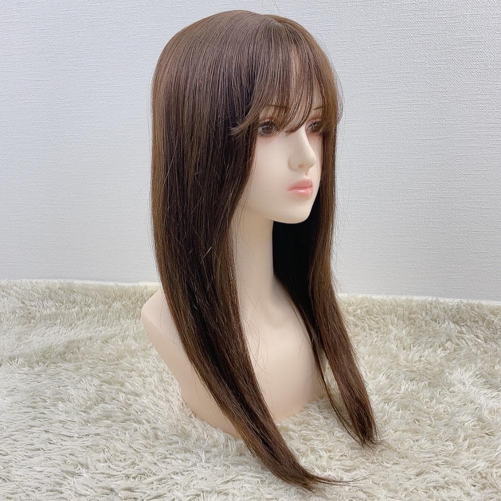 モカブラウン ウィッグ 人毛100% フルウィッグ 医療用 ロング