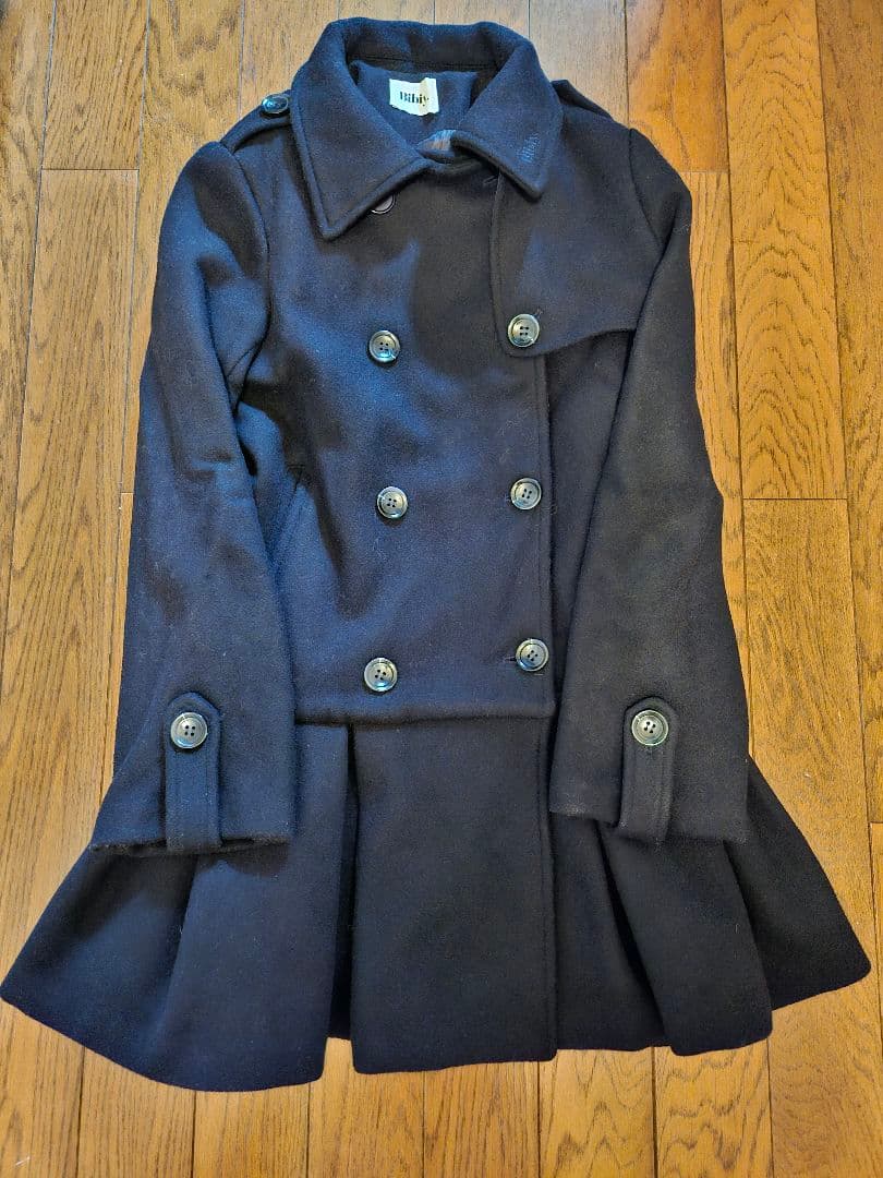 biby プリーツコート ネイビー ウール混紡 トレンチコート - メルカリ