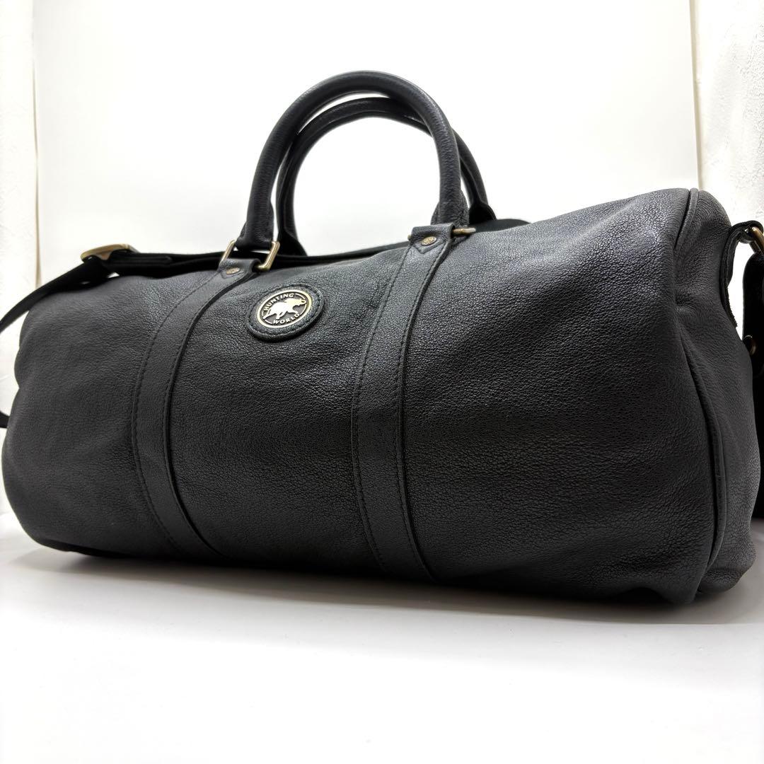 【美品/希少】ハンティングワールド　ボストンバッグ　2way ブラック　本革 Hunting World（ハンティング・ワールド） バッグ メンズ ボストン