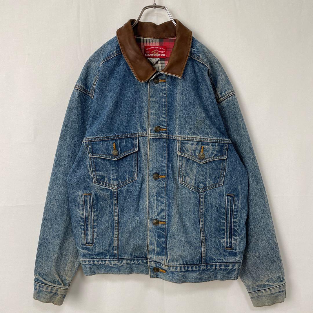 90s MARLBORO COUNTRY STORE 襟レザー デニムジャケット - メルカリ