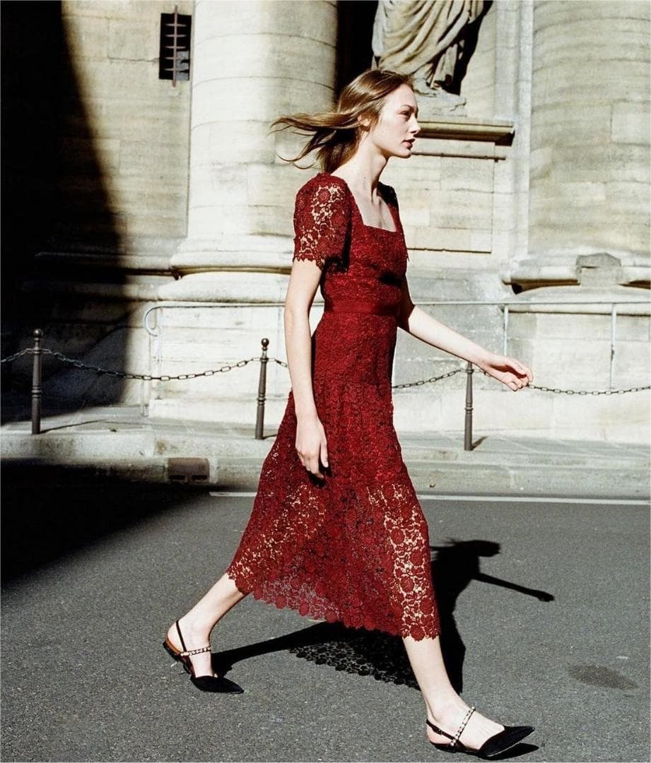 セルフポートレイト ワンピース ギピュール レース ボルドー UK8 未