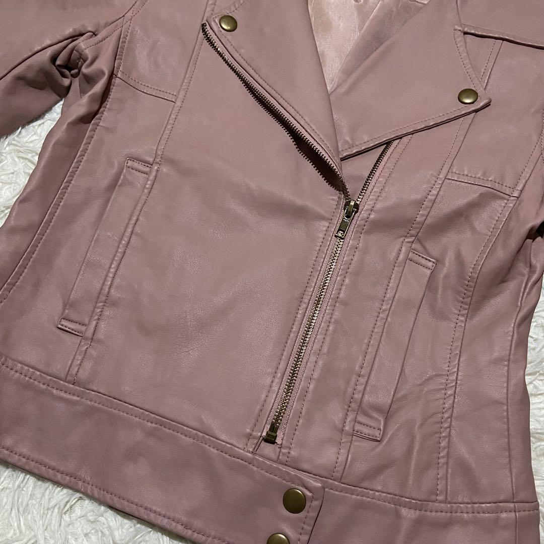 ライダースジャケット 合成皮革 くすみピンク Lサイズ - メルカリ