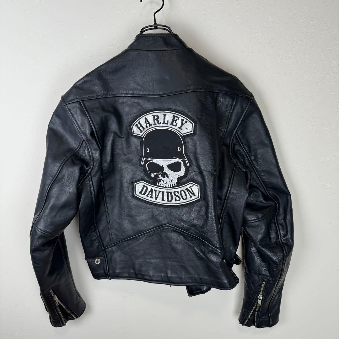 ハーレーダビッドソン　レザー　シングルライダース　スカル刺繍ワッペン　L　黒 新品 ハーレーダビッドソン スカル ドクロ刺繍 レザージャケット