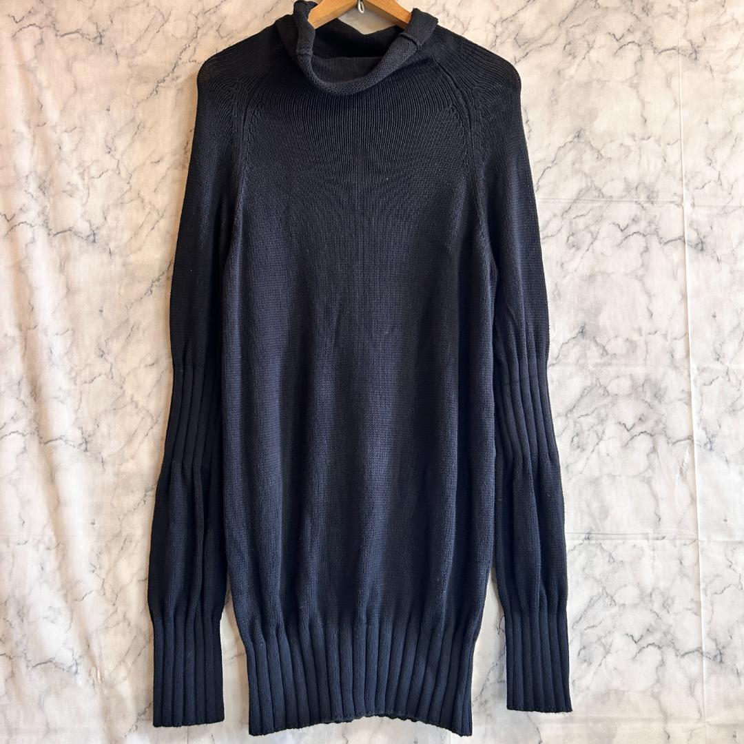 Y's ワイズ タートルネック コットン ニット ロングワンピース ブラック 中古・古着通販】Y's (ワイズ) タートルネックニットワンピース