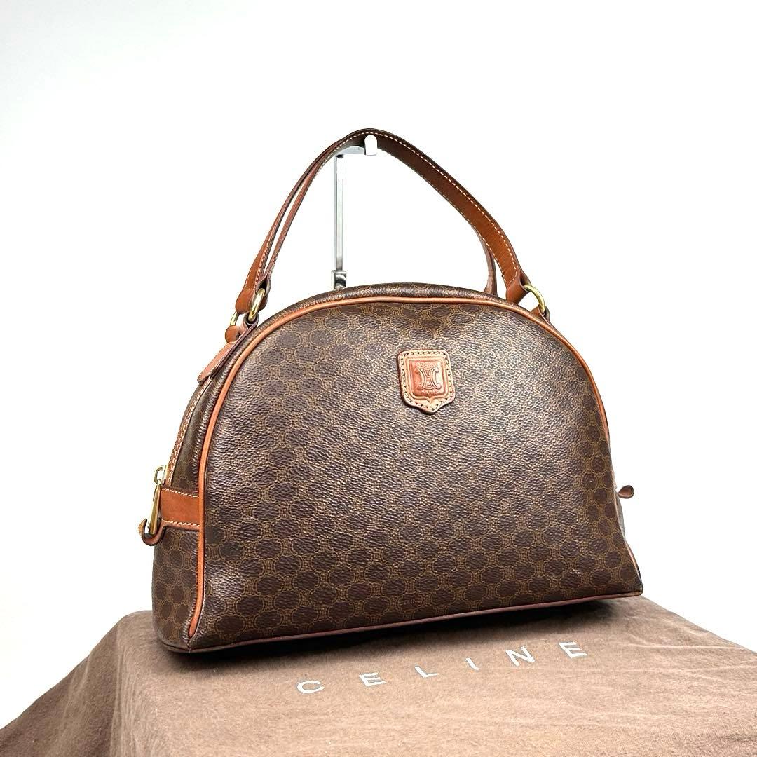 美品】セリーヌ ハンドバッグ トリオンフ マカダム柄 PVC 革 ブラウン