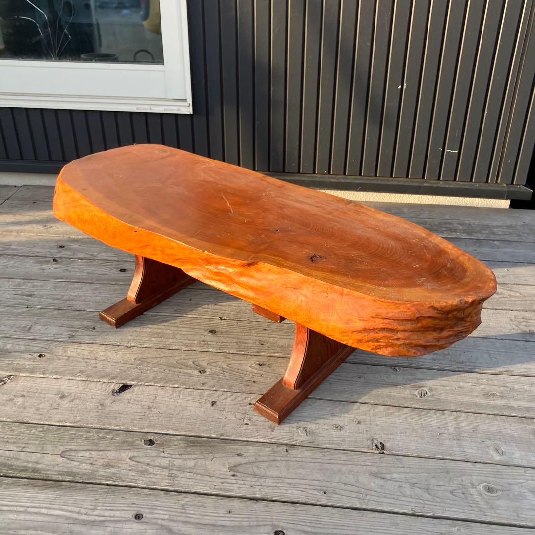 ②昭和レトロ 木製 天然木 欅材 一枚板 脚付き 座卓 センターテーブル