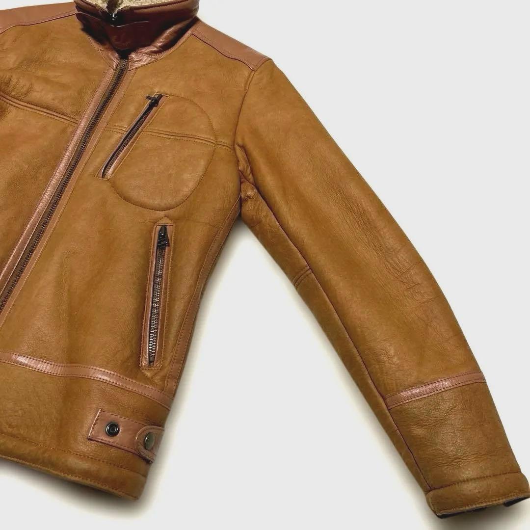 美品AVIREX リアルムートン レザーライダースジャケット 羊革 B-3