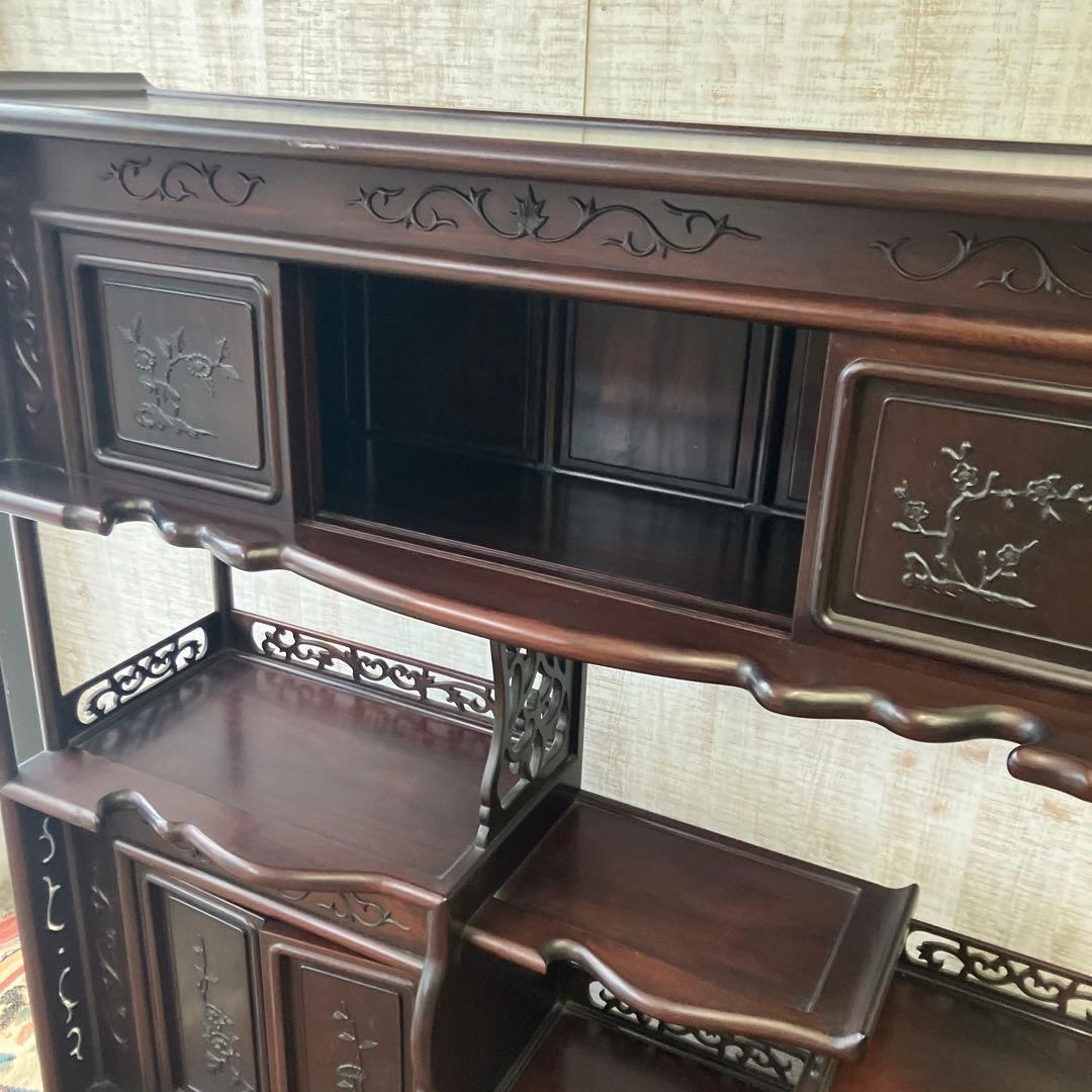 唐木家具 紫檀 茶箪笥 飾り棚 中国骨董 唐草透彫り ビンテージ