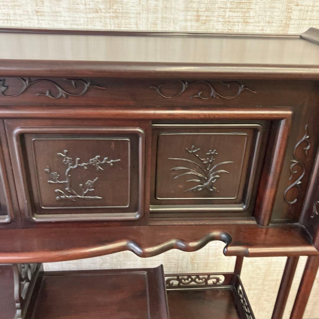 唐木家具 紫檀 茶箪笥 飾り棚 中国骨董 唐草透彫り ビンテージ