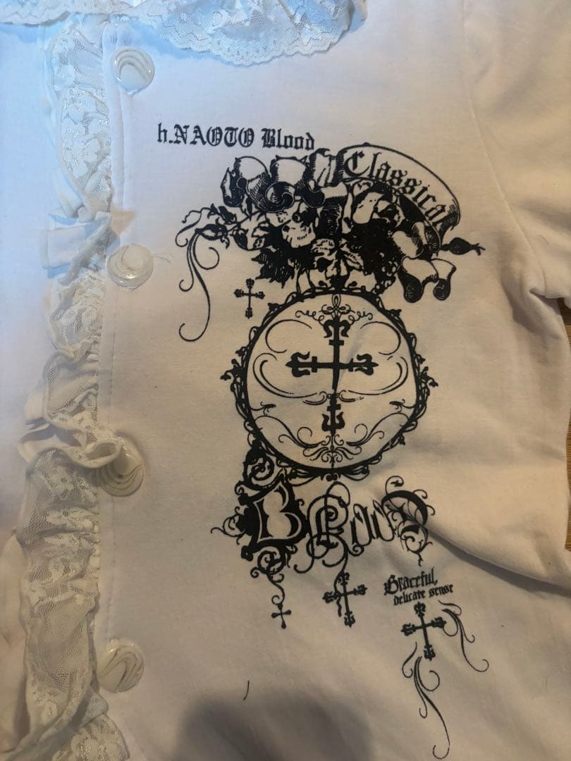 h.NAOTO Blood フード付き半袖シャツ