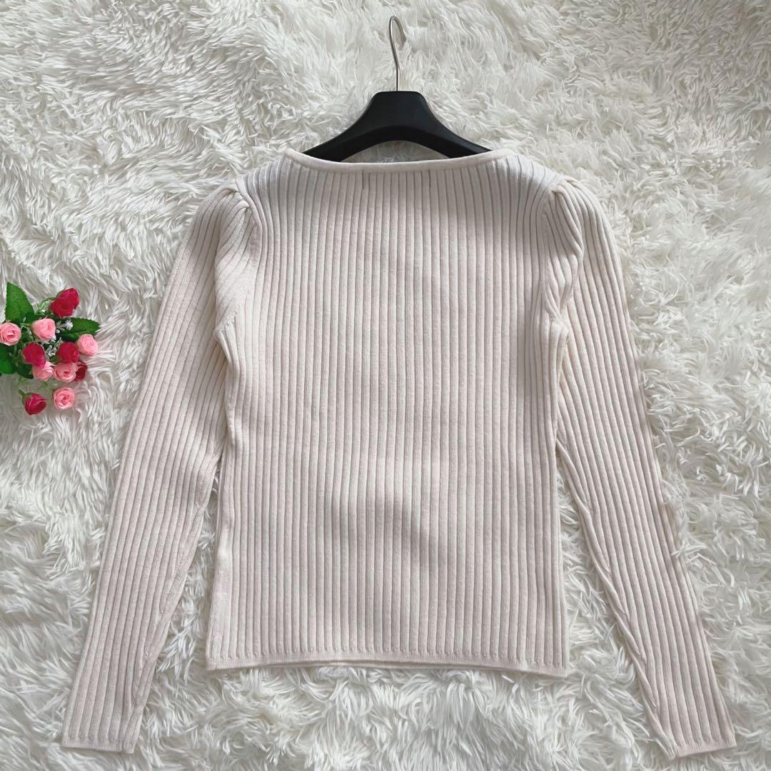 極美品 エムズグレイシー グログランリボン リブニットセーター 38