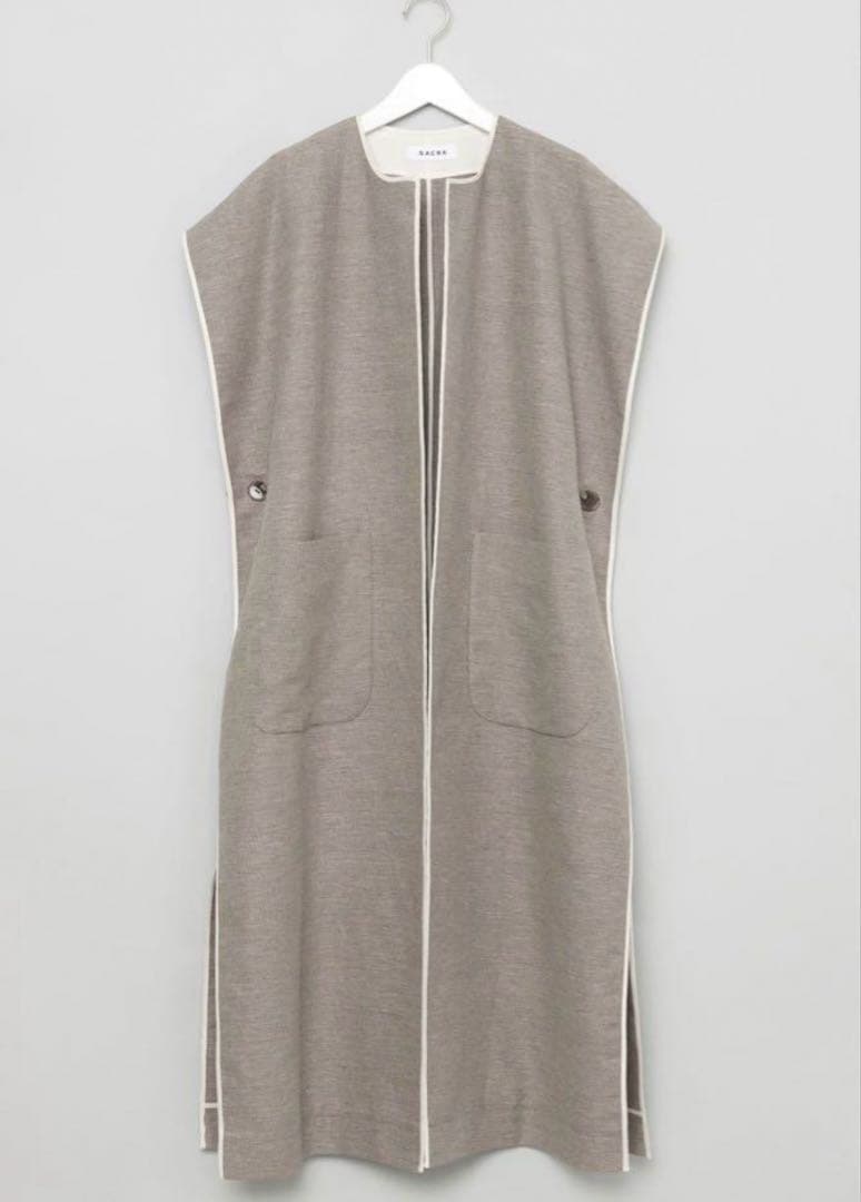 極美品　2023SS SACRA リネンコットンバスケットロングジレ sacra-123106061_1.jpg