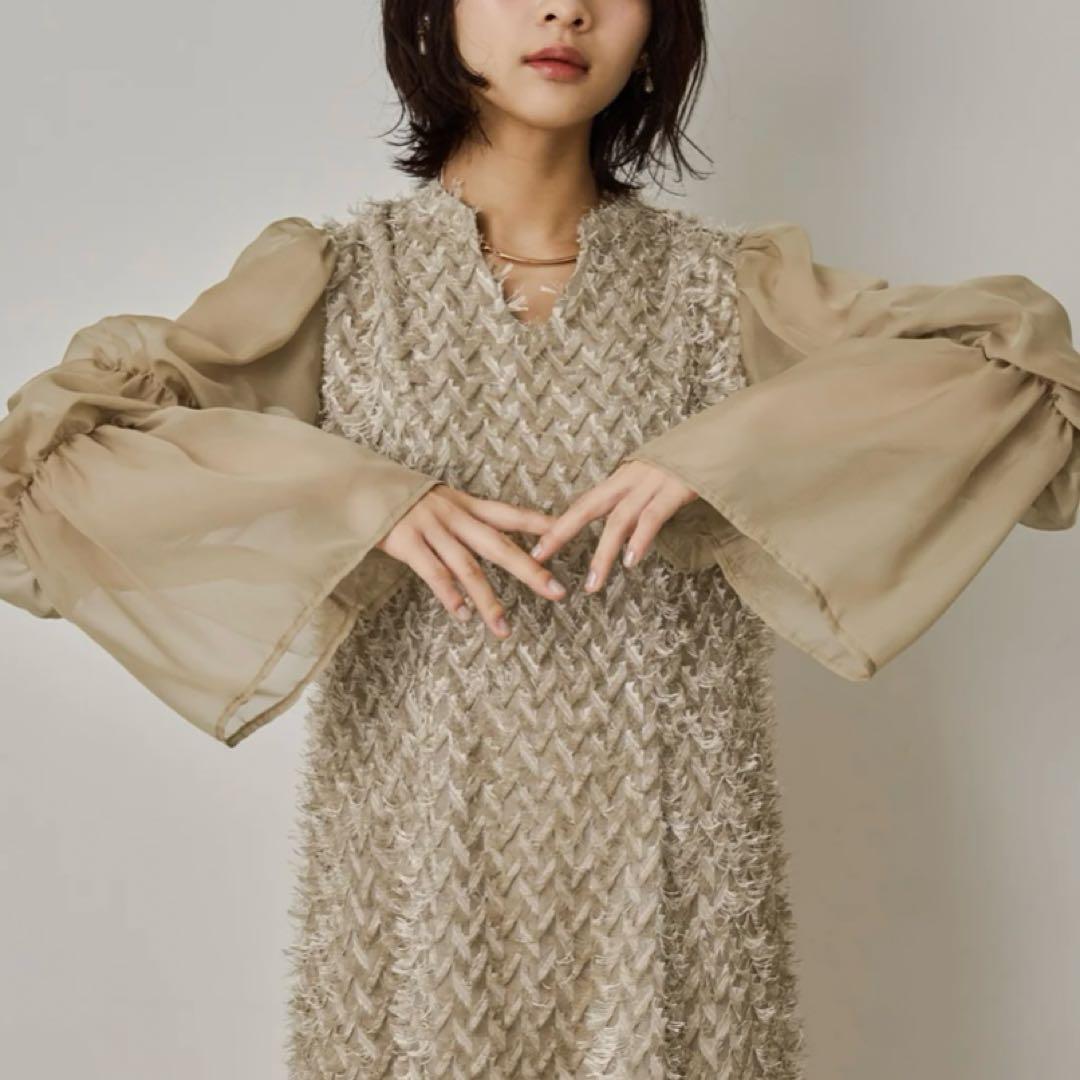 【美品未使用】niana デザインスリーブシャギードレス 結婚式 niana（ニアナ） デザインスリーブシャギードレス パーティードレス