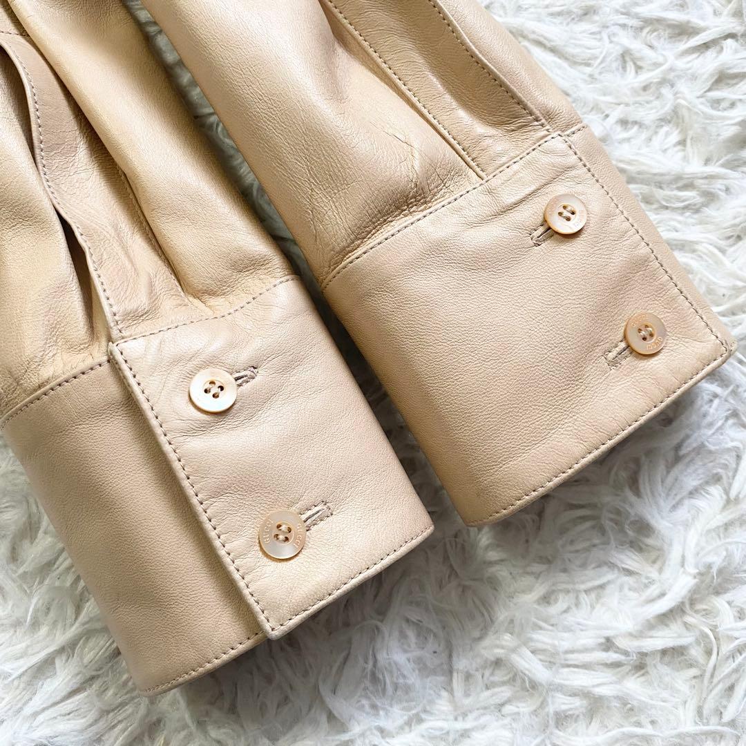 極美品□グッチ ラムレザー 羊革 シャツ風ジャケット 羽織り ベージュ