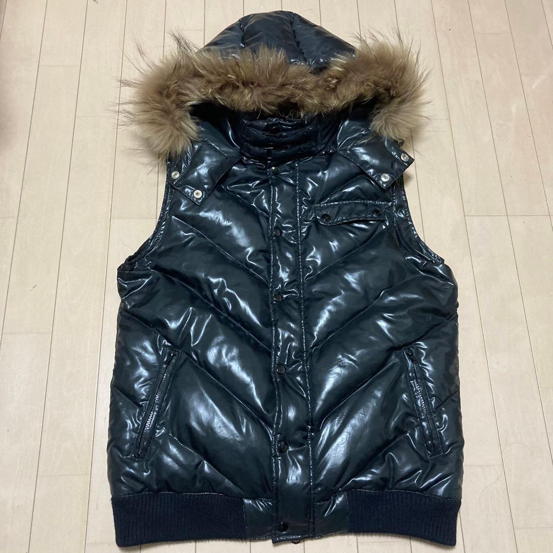 y2k ファー ダウンベスト 黒 XL 美品 - メルカリ