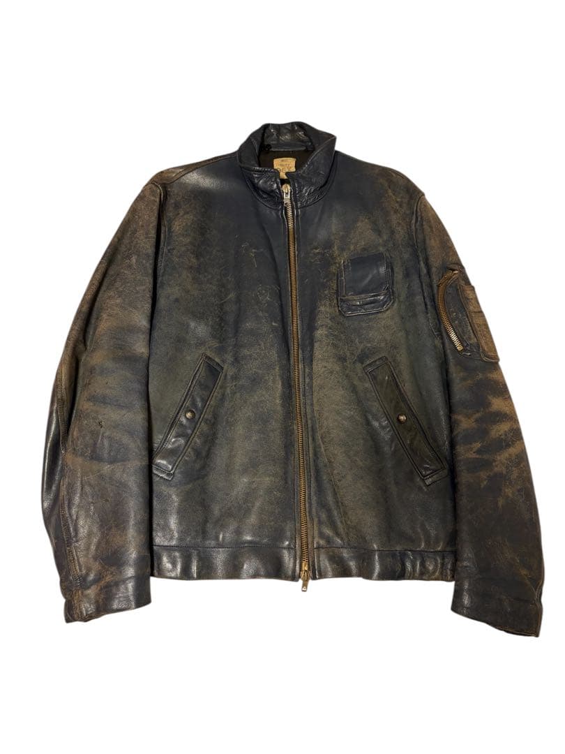 vintage 70's フランス軍　パイロットレザージャケット 70's】French Air Force Pilot Leather Jacket With Chin Strap Size.96M