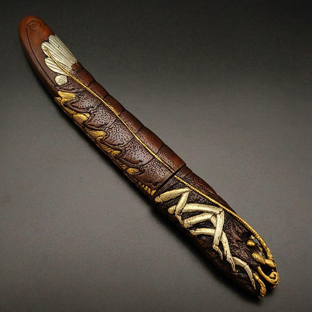 s*Ｇ様 年末セール　銅製刀装具　短刀拵え　柄鞘　伊勢海老の図　金銀メッキ　金工 楽天市場】銅製刀装具 短刀拵 柄鞘一式 悪鬼の図 絵金銀 金工品 細工