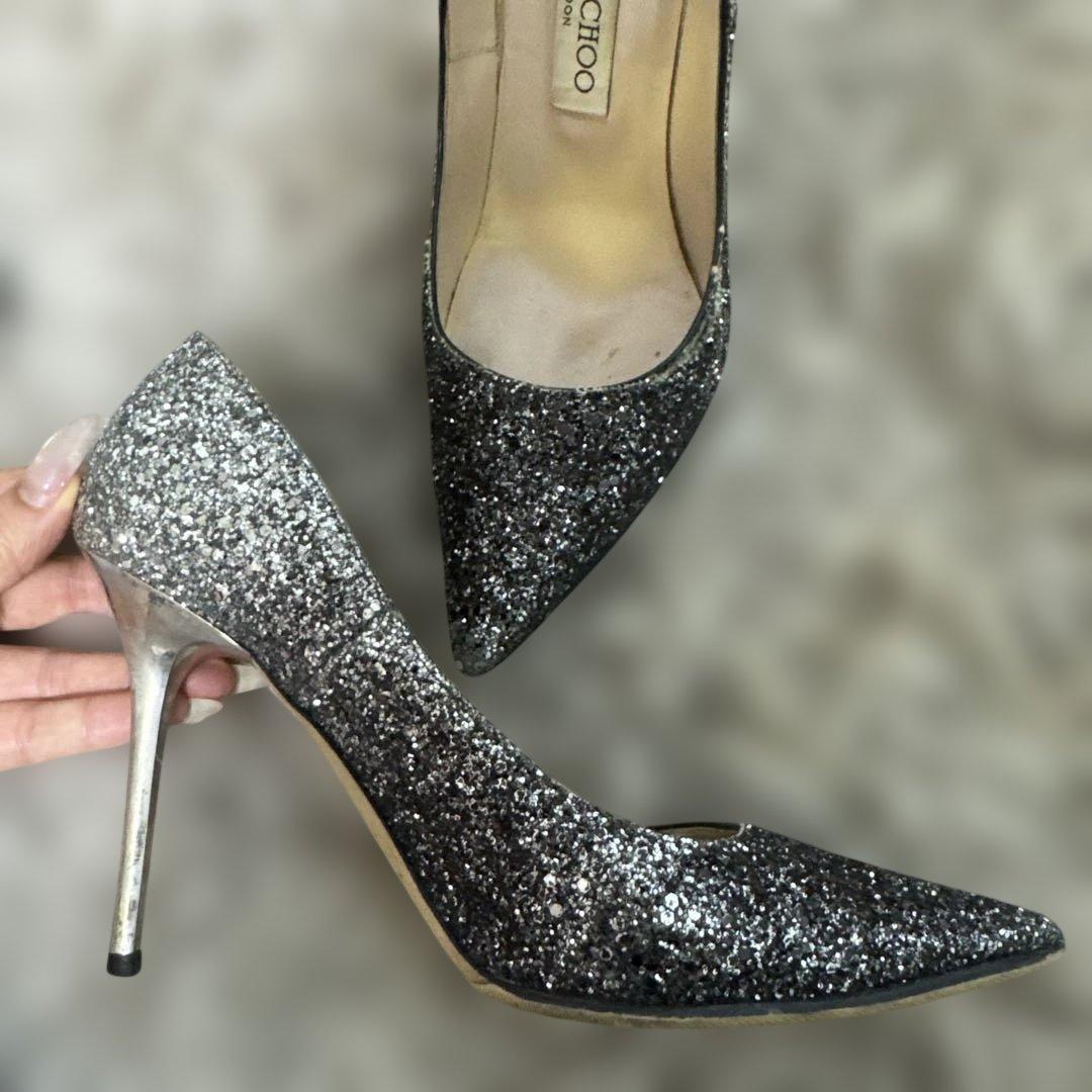 JIMMY CHOO グリッターシルバーハイヒール - メルカリ