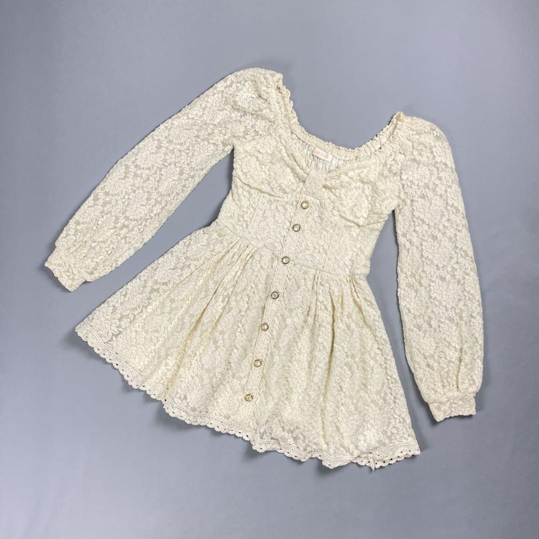 LIZLISA 花柄立体総レース リボンビスチェワンピース 白 F *BD201 LIZLISA 花柄立体総レース リボンビスチェワンピース 白 F *BD201 タグ