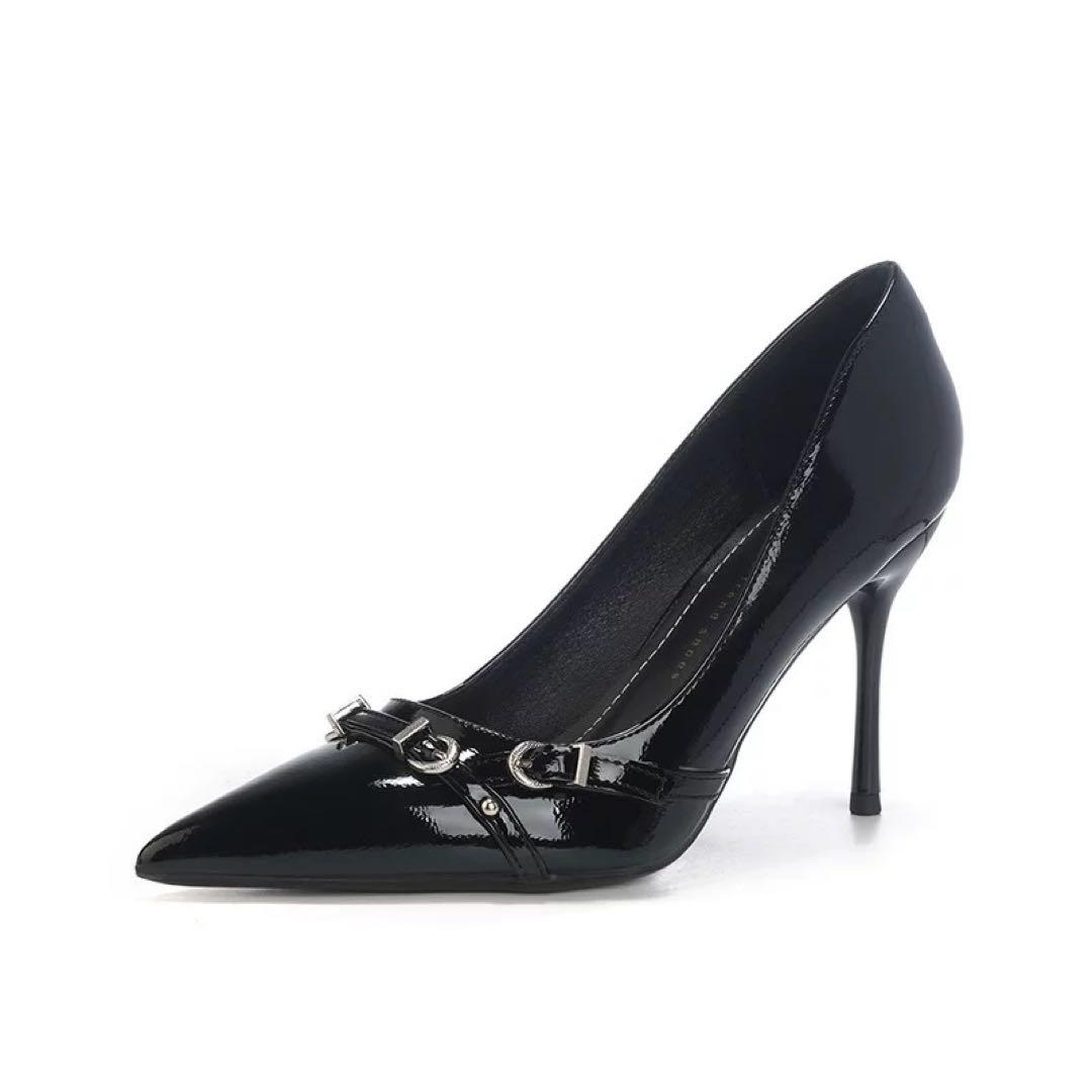 ブラックエナメルポインテッドトゥハイヒール - メルカリ