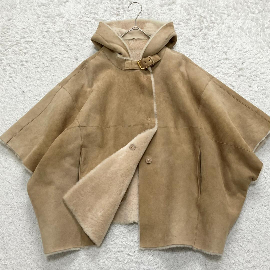 美品✨Ballsey ボールジィ リアルムートン ポンチョ 羊革 ボア キャメル 美品✨Ballsey ボールジィ リアルムートン ポンチョ 羊革 ボア